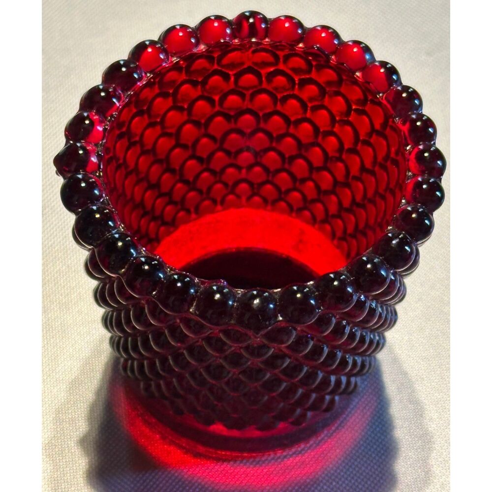 Set of 4 RUBY RED Amberina HOBNAIL VOTIVE CANDLE HOLDERS (GLOW) more available - Picture 5 of 7